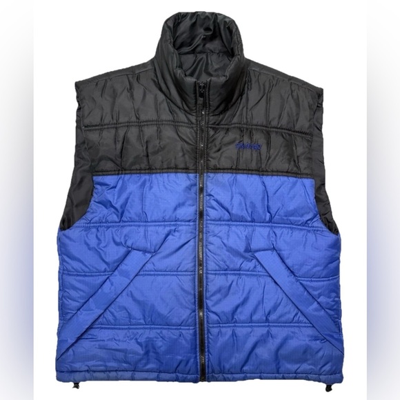 Vintage Starter Puffer Vest Mens XL Full Zip Blue Black Reversible Zip Pockets - Picture 1 of 7